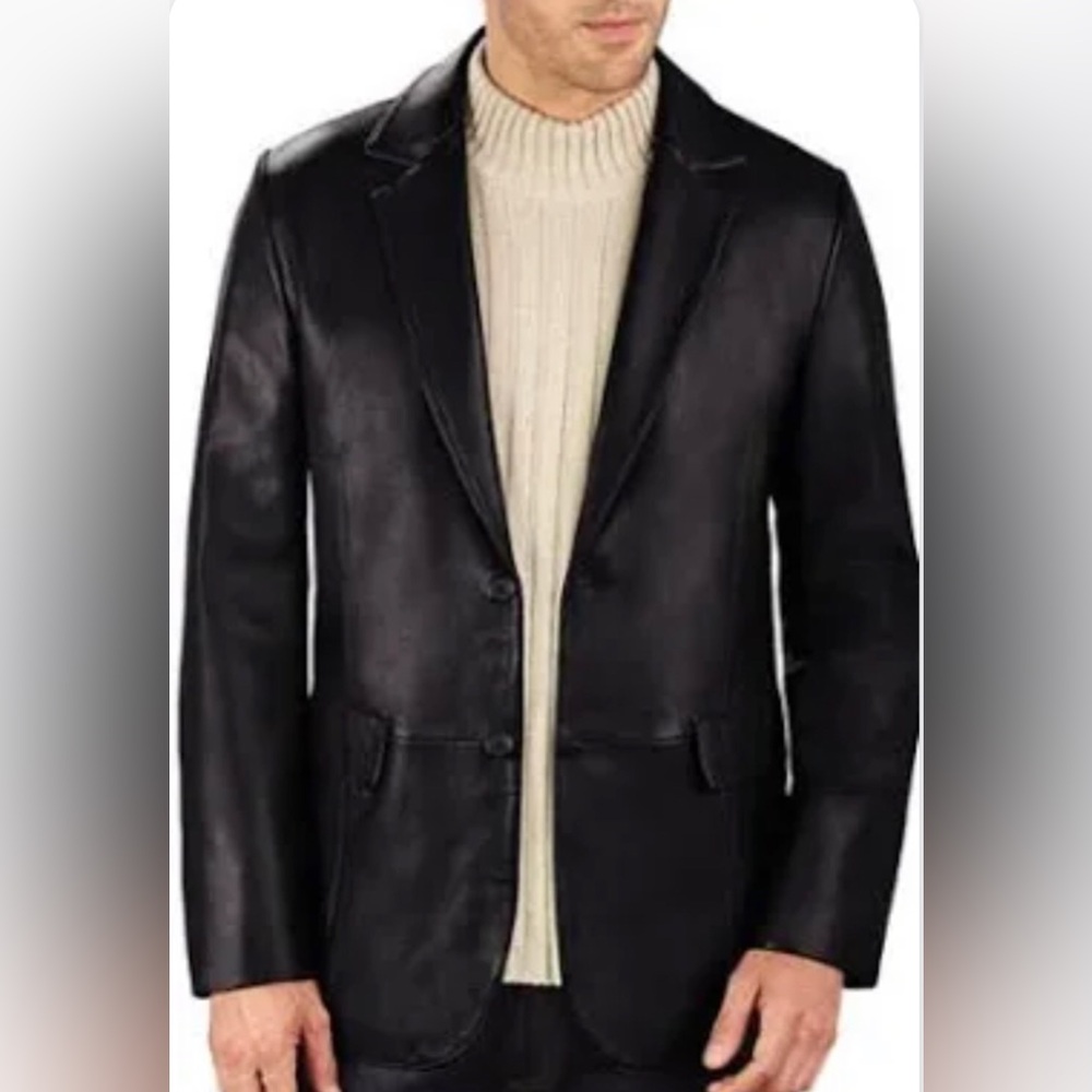 City Jones New York Men's Black Leather Blazer - Classic 40L